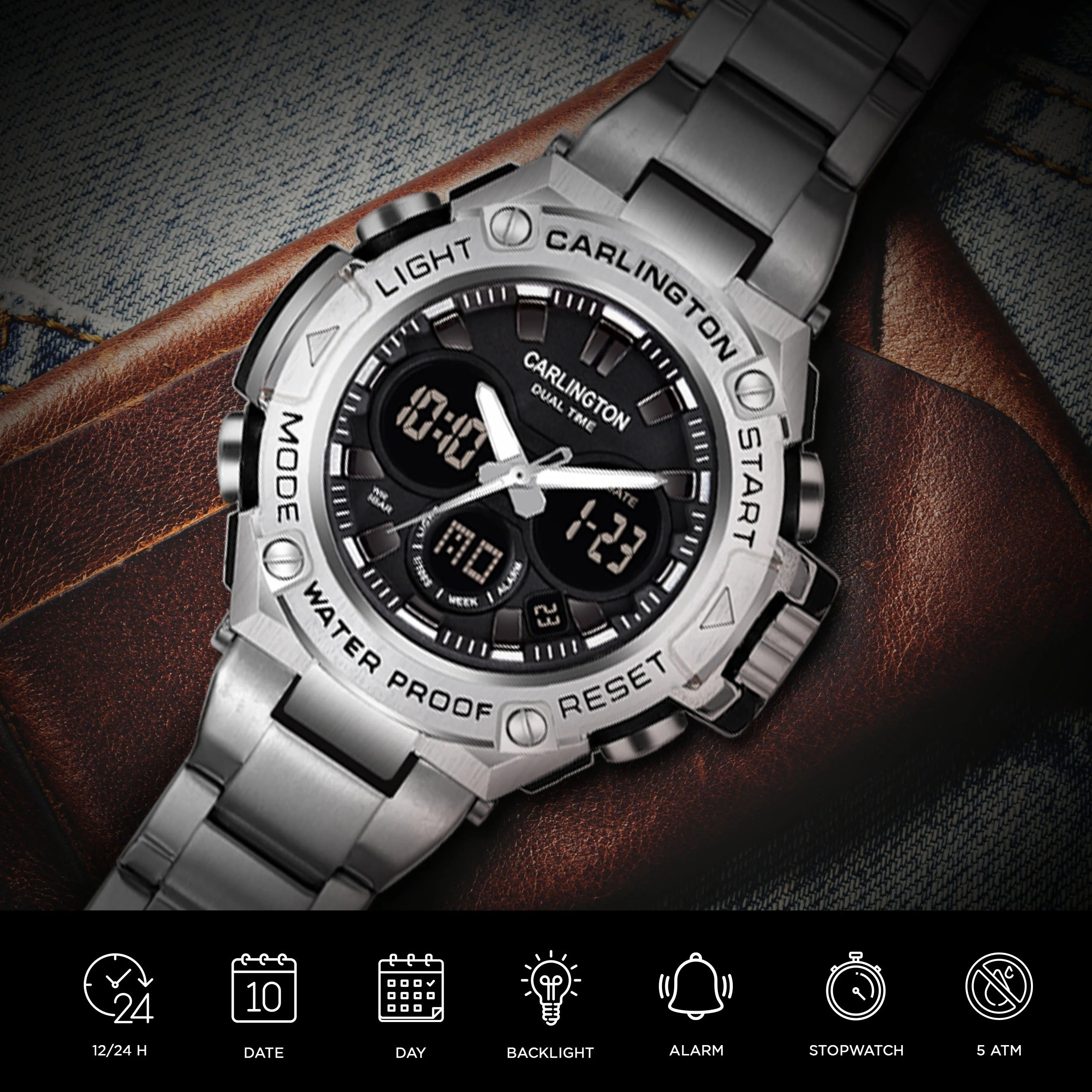 07 Steel Analog Digital Sports Watch